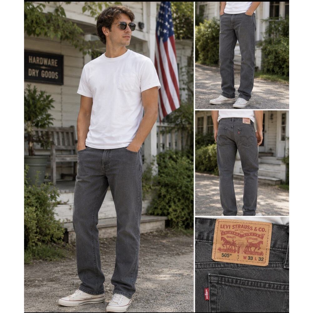 Levi’s 505 Jeans Men 33x32 Gray Straight Leg Regular Fit Denim Pants Cotton USA